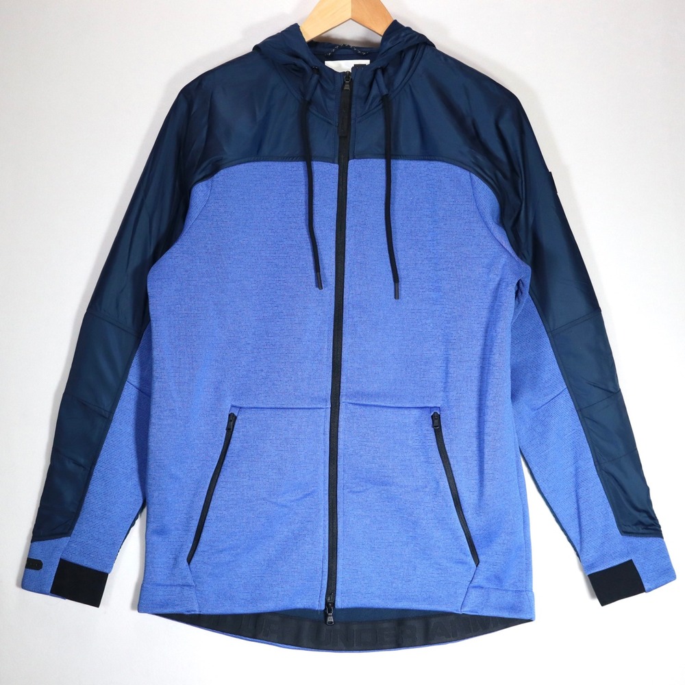 Under Armour Hoodie Mens Medium Blue Hybrid Full Zip Knit Active Training Jacket
